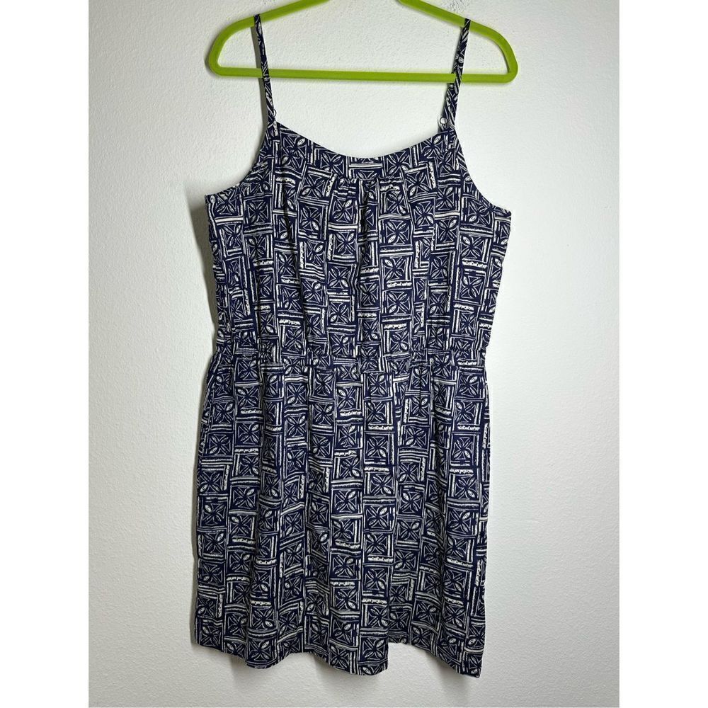 Joe Fresh Women’s Shift Dress Sz L Spaghetti Strap Pockets Mini Drawstring Blue